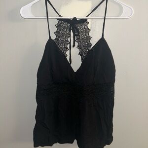 Elegant Black Lace Trim Women's Top